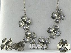 Vintage Lang Sterling Silver Dogwood Parure Ring Earrings Necklace Set