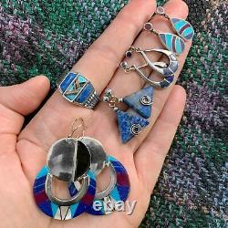 Vintage Lapis Inlay Native Ameircan Southwest Sterling Silver Earrings Sugilite
