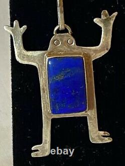 Vintage Lapis Lazuli Frog Earrings Phyllis WOODS Sterling Silver Preowned