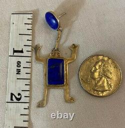 Vintage Lapis Lazuli Frog Earrings Phyllis WOODS Sterling Silver Preowned