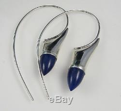 Vintage Lapis Lazuli Sterling Silver Artistic 2.25 Inch Long Pierced Earrings