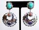 Vintage Large Don Lucas 925 Sterling Silver Stone Southwestern Etched Earrings