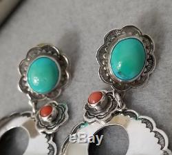 Vintage Large DON LUCAS 925 Sterling Silver Stone Southwestern Etched Earrings