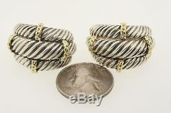 Vintage Large David Yurman Sterling Silver 14k Gold Triple Cable Shrimp Earrings