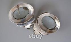 Vintage Large Michou Sterling Silver Pearl Carved Rock Crystal Stud Earrings