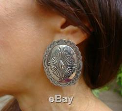 Vintage Large Sterling Silver Concho Post Earrings