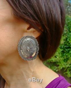 Vintage Large Sterling Silver Concho Post Earrings