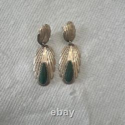 Vintage Large Sterling Silver Marked AP Sterling Post Earrings WithMalachite Ston