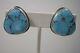 Vintage Large Sterling Silver & Turquoise Southwestern Earrings By Ralph Sena