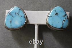 Vintage Large Sterling Silver & Turquoise Southwestern Earrings by Ralph Sena