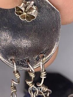 Vintage Large artist signed LK Sterling Silver Multi Stone Dangle earrings