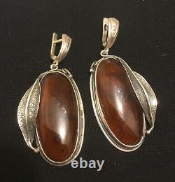 Vintage Large sterling silver Amber earrings 2,5