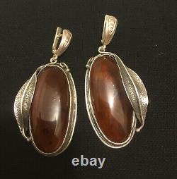 Vintage Large sterling silver Amber earrings 2,5