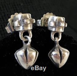 Vintage Lisa Jenks Handcrafted Sterling Silver Modernist Drop Pierced Earrings