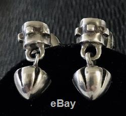 Vintage Lisa Jenks Handcrafted Sterling Silver Modernist Drop Pierced Earrings