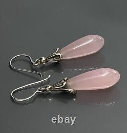 Vintage Lisa King Sterling Silver Pink Quartz Pierced Dangle Drop Earrings 1.7
