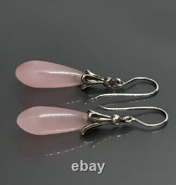 Vintage Lisa King Sterling Silver Pink Quartz Pierced Dangle Drop Earrings 1.7