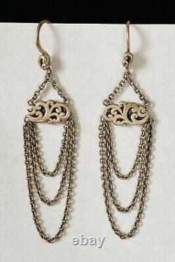 Vintage Lois Hill Sterling Silver Scroll Multi Chain Chandelier Dangle Earring