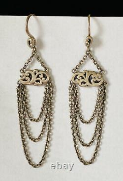 Vintage Lois Hill Sterling Silver Scroll Multi Chain Chandelier Dangle Earring