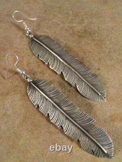 Vintage Long Sterling Silver Feather Earrings