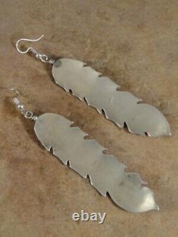Vintage Long Sterling Silver Feather Earrings