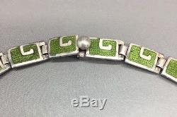 Vintage MARCOT DE TAXCO Sterling Silver & Green Enamel Necklace & Earrings 5403