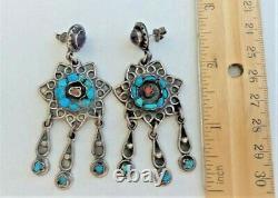 Vintage MATL Sterling Silver Amethyst Turquoise Coral Earrings MEXICO TM-206