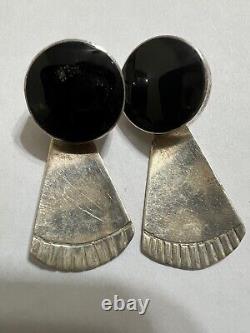 Vintage MEXICO JCH Sterling Silver black ónix earring 1 pair sterling earrings