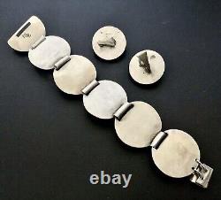 Vintage MOL Sterling Silver Modernist/Industrialist Disc Bracelet, Earrings Set