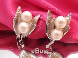 Vintage Made In Japan Sterling Silver White Pearl Floral Earrings