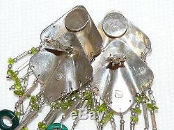 Vintage Malachite Peridot Sterling 925 Silver Dangling Huge Earrings 48 grams