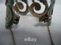 Vintage Margot De Taxco Mexican Sterling Silver & Enamel Bracelet & Earrings