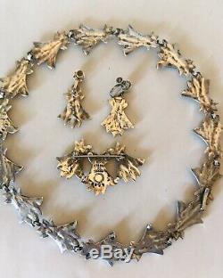 Vintage Margot De Taxco Sterling Enamel Bluebell Necklace Brooch And Earrings