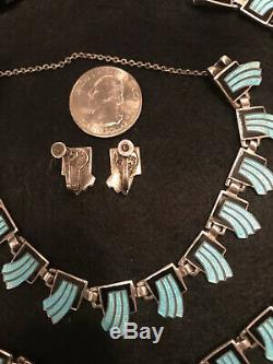 Vintage Margot de Taxco Sterling Silver & Enamel Necklace Bracelet & Earring Set