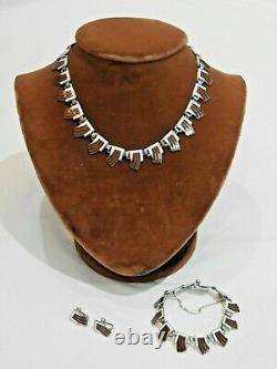 Vintage Margot de Taxco Sterling Silver & Enamel Necklace Bracelet & Earring Set