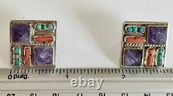 Vintage Matl Ms-12 Sterling Silver 925 México (earrings And Ring) Amethyst