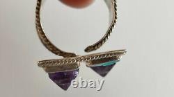 Vintage Matl Ms-12 Sterling Silver 925 México (earrings And Ring) Amethyst