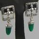 Vintage Mexican 80s Does Art Deco Sterling Silver Taxco Earrings Chalcedony