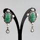 Vintage Mexican Mayan Mask Earrings Sterling Silver Mid Century Green Onyx 1940s