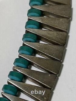 Vintage Mexican Necklace Earrings Set Sterling Silver Turquoise Link