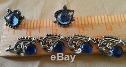 Vintage Mexican Sterling Silver Blue Stone NECKLACE & Earrings PROSA 1940s OLD