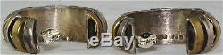Vintage Mexican Sterling Silver & Brass Hoop Earrings