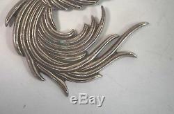 Vintage Mexican Sterling Silver Phoenix Bird Brooch & Clip Earrings Set