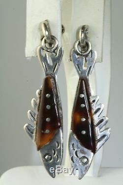 Vintage Mexican Sterling Silver Special Tall Long Fish Earrings