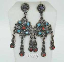 Vintage Mexican Sterling Silver Turquoise & Coral Earrings