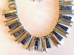 Vintage Mexican Sterling and Lapis Modernist Necklace & Earrings Antonio Pineda