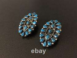 Vintage Mexico Cluster Turquoise Sterling Silver Clip On Earrings