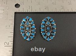 Vintage Mexico Cluster Turquoise Sterling Silver Clip On Earrings