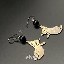 Vintage Mexico Flying Pig Sterling Silver Dangle Earrings