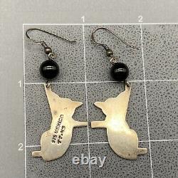 Vintage Mexico Flying Pig Sterling Silver Dangle Earrings